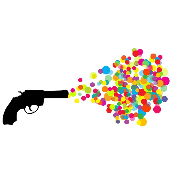 Black revolver with colored bubbles — Stock Photo, Image