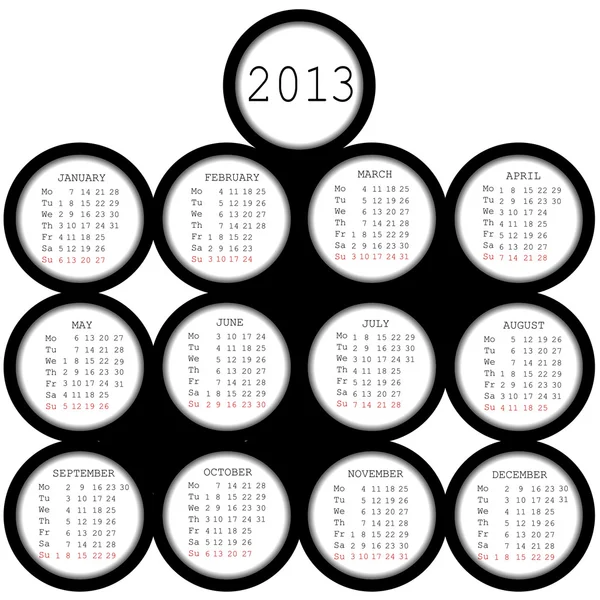 2013 svarta ringar kalender för office — Stockfoto