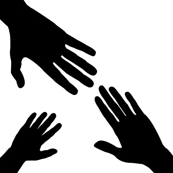 Silhouettes of three hands — Stock Photo, Image