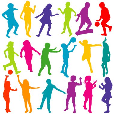 renkli çocuk siluetleri seti oyun