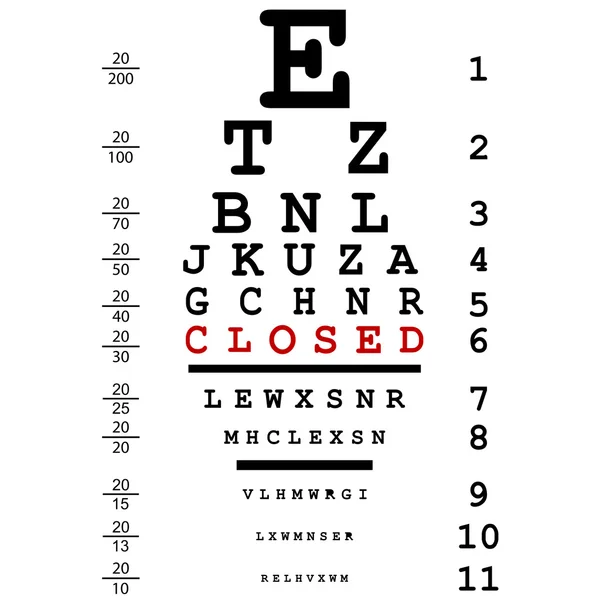 Prueba óptica ocular con mensaje cerrado —  Fotos de Stock