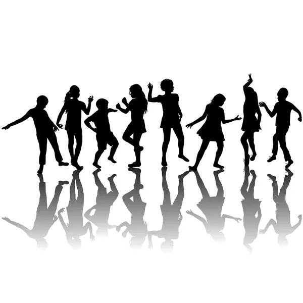 Grupo de siluetas infantiles bailando — Foto de Stock