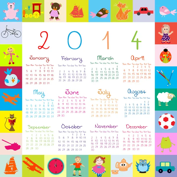 Kalendář 2014 s hračkami pro děti — Stock fotografie