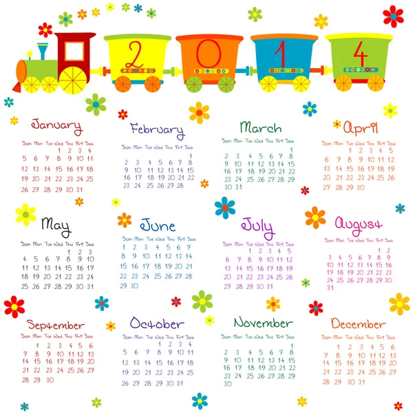 2014 calendar with train for kids — Stock Photo, Image