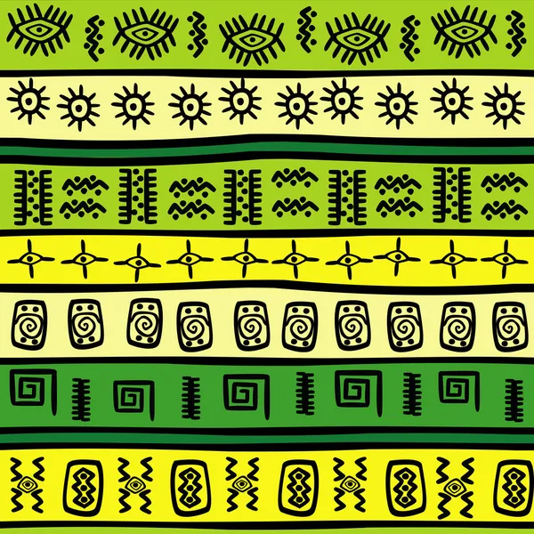 背景与绿色和黄色的部落装饰品 — 图库照片