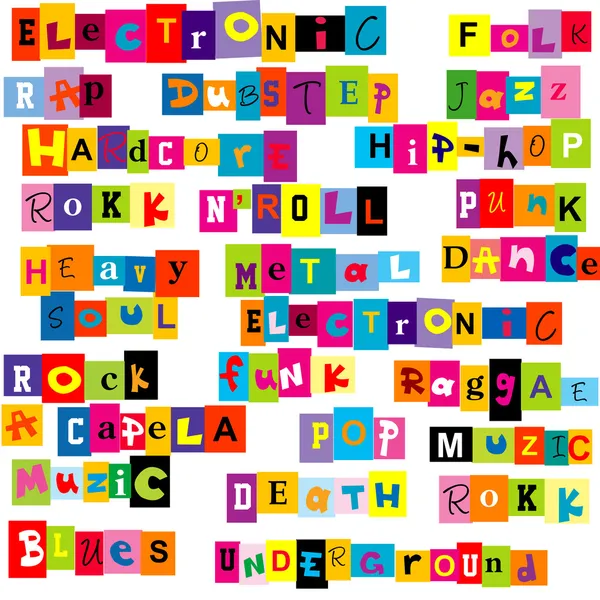 Music genres made of colorful letters — Stock Photo, Image