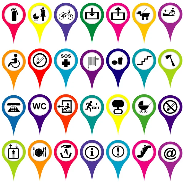 Mapa značky s mezinárodní servisní značky, barevné sady — Stock fotografie