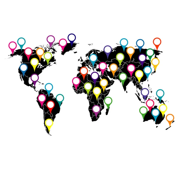 Карта мира с цветными указателями — стоковое фото