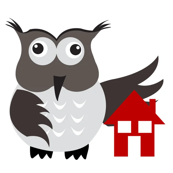 与猫头鹰翅膀保护下房子的家庭保险的概念 — 图库照片