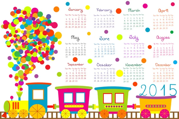 2015 calendario para niños con tren de dibujos animados —  Fotos de Stock