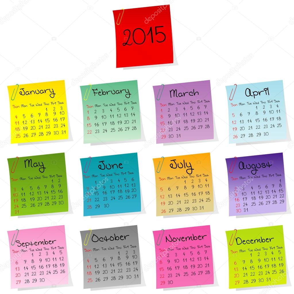 2015 calendar made of colored sheets of paper