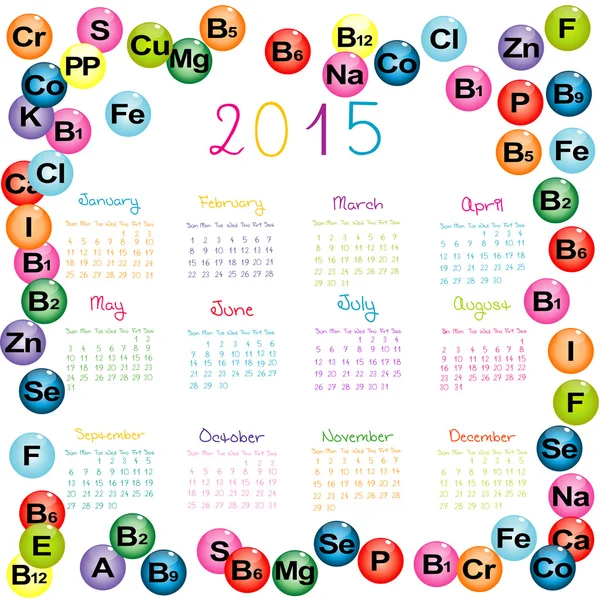 Calendário 2015 com vitaminas e minerais para farmácias e hosp — Fotografia de Stock