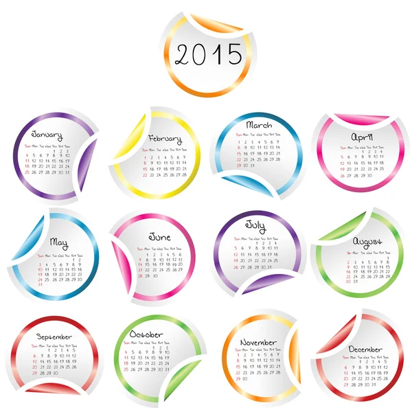 ラウンドの光沢のあるステッカー 2015年カレンダー — ストック写真
