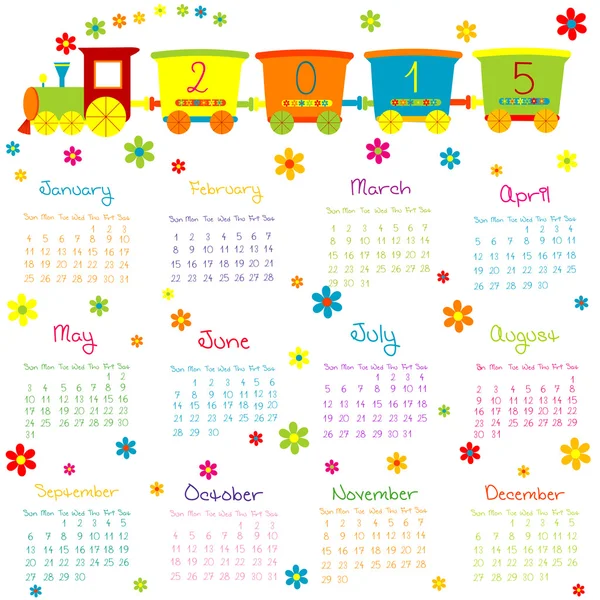 2015 Calendar with toy train and flowers — Stock Photo, Image