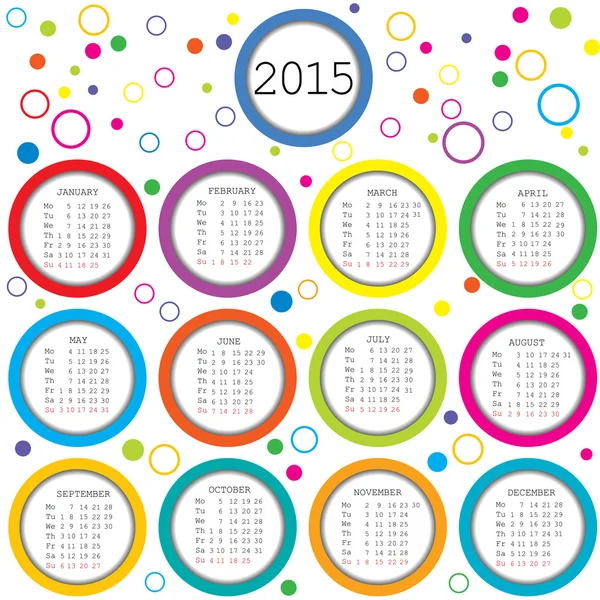 2015 Calendário para crianças com círculos coloridos — Fotografia de Stock