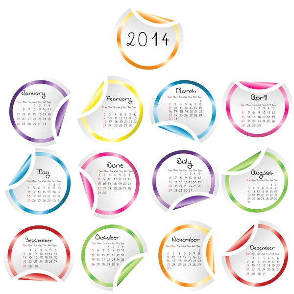 Calendário 2014 com adesivos brilhantes redondos — Fotografia de Stock