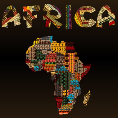 patchwork kumaş metninde yapılan Afrika tipografi ile Afrika Haritası