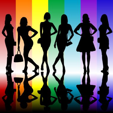 genç bayanlar siluetleri ile moda arka plan