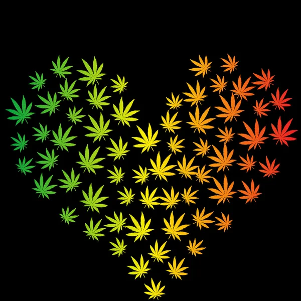 Corazón hecho de hojas de marihuana — Foto de Stock