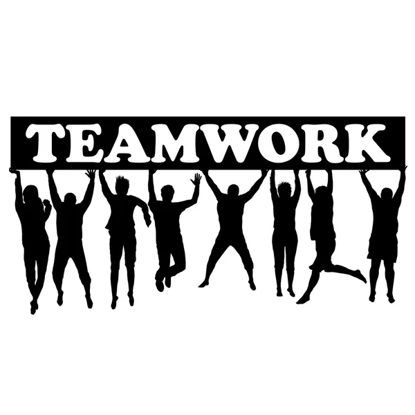 Teamwork koncept med män och kvinnor hoppning — Stockfoto