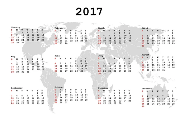 2017 Calendar for agenda with world map — Stock Photo, Image