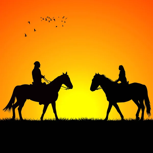 Silhouette Due Cavalieri All Alba — Vettoriale Stock