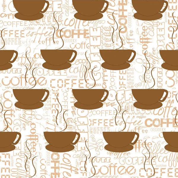Kaffee Nahtlose Muster Mit Tassen Über Kaffee Schriftzug Hintergrund — Stockvektor