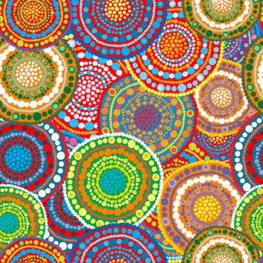 Noktalardan yapılmış yuvarlak çiçekleri olan renkli doğu arkaplanı