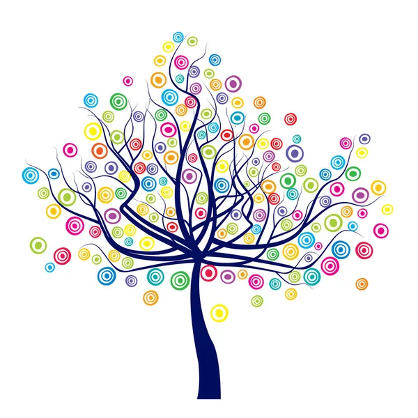 Árbol Abstracto Con Círculos Colores — Vector de stock