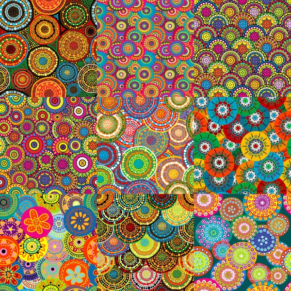 Set Nine Colorful Floral Patterns — 图库矢量图片