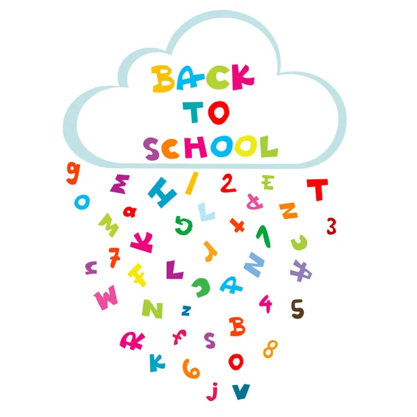 Back School Illustration Cloud Rain Made Letters Numbers — стоковый вектор