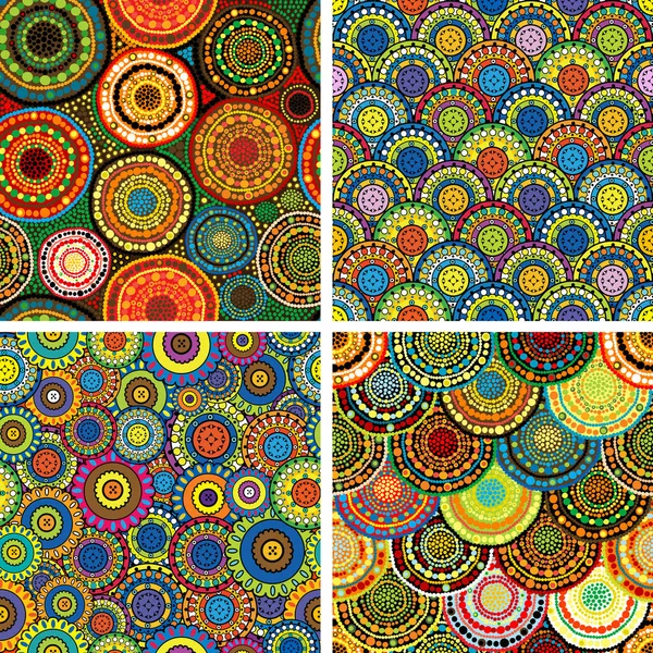 Four Oriental Seamless Patterns Shapes Dots — Stockvector
