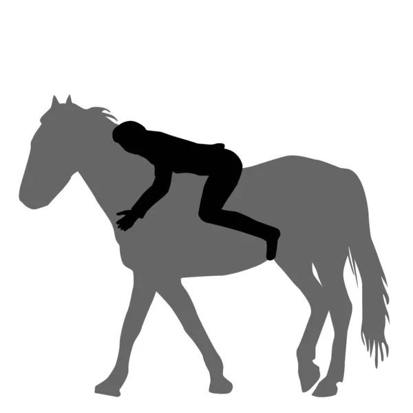 Silhouet Van Een Vrouw Die Het Paard Ligt Hem Knuffelt — Stockvector