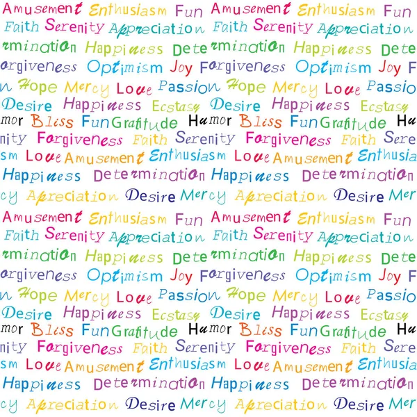 Tipografía Sin Fisuras Con Sentimientos Positivos Palabras — Archivo Imágenes Vectoriales