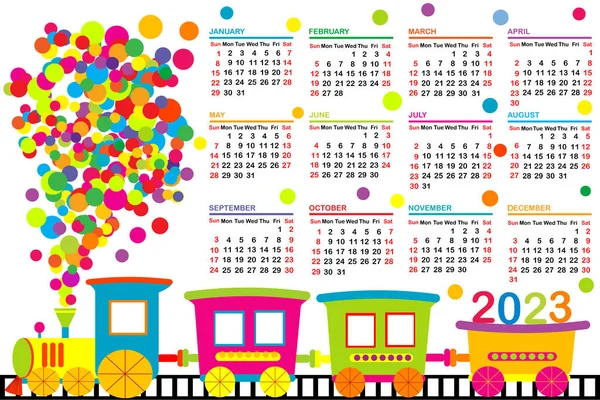 2023 Calendar Train Kids — Stock Vector