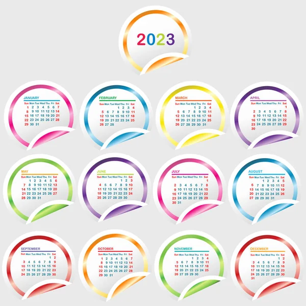 2023 Calendar Glossy Stickers — Stock Vector