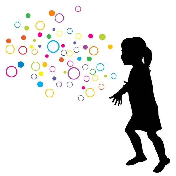 Silhouette Une Fille Essayant Attraper Des Cercles — Image vectorielle