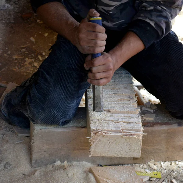 Carpenter Working Chisel — Stock Photo, Image