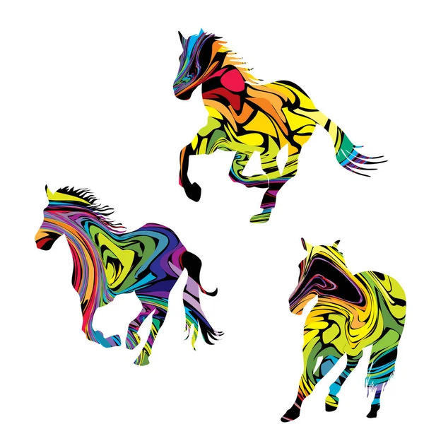 Colorful Abstract Silhouettes Three Galloping Horses — Vector de stock