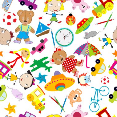 Seamless pattern with toys on white background
