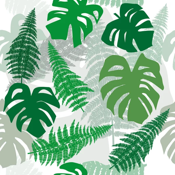 Jungle Forest Seamless Pattern Philodendron Fern — Stock Vector