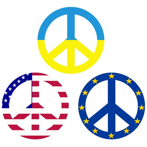 Símbolos Paz Com Bandeiras Ucrânia Eua União Europeia Fique Com —  Vetores de Stock