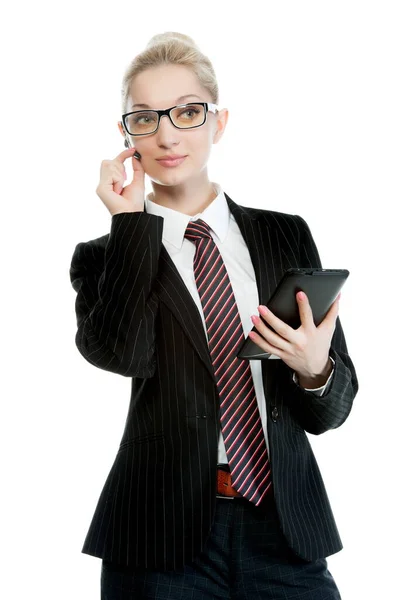 Beautiful Sexy Blonde Girl Business Dress Posing White Background Isolated — Stock Photo, Image