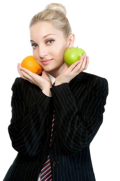 Beautiful Sexy Blonde Girl Business Dress Posing White Background Isolated — Stock Photo, Image