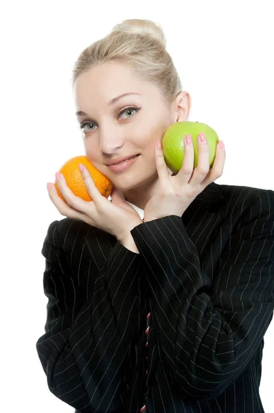 Beautiful Sexy Blonde Girl Business Dress Posing White Background Isolated — Stock Photo, Image