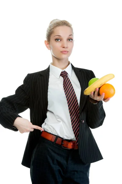 Beautiful Sexy Blonde Girl Business Dress Posing White Background Isolated — Stock Photo, Image