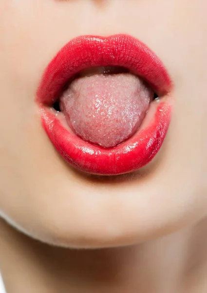 Fragment Van Vrouwelijke Gezicht Lippen Close — Stockfoto