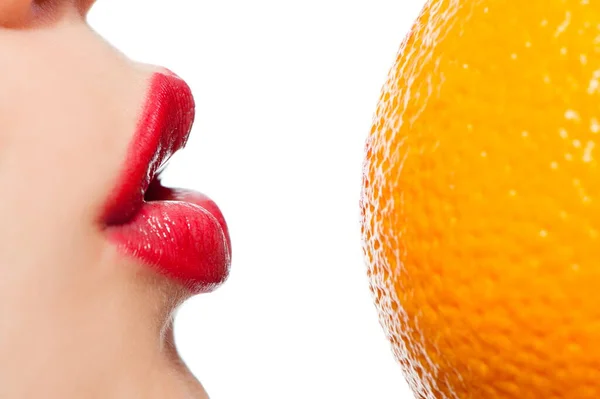 Fragment Female Face Orange Close — 스톡 사진