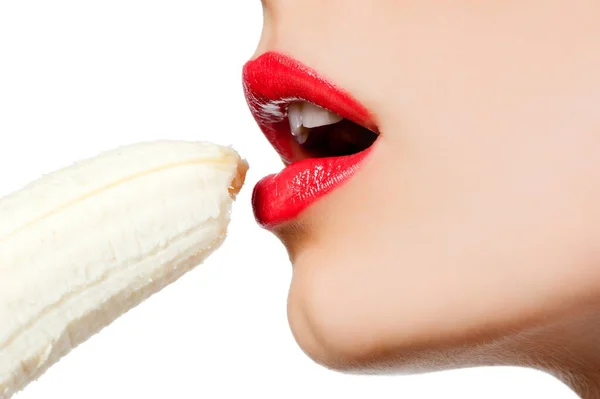 Fgagment Female Face Banana Close — Stockfoto