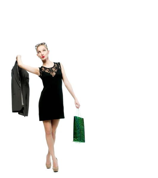 Beautiful Sexy Blond Woman Shopping Bags Isolated White Background — Foto Stock